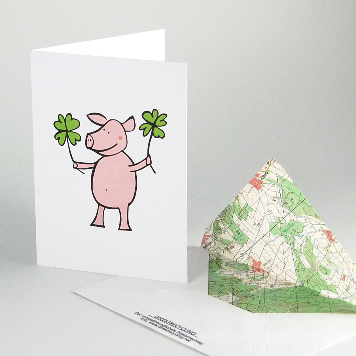 Glücksschwein - witzige Recycling-Glückwunschkarten mit Direktrecyclingumschlägen