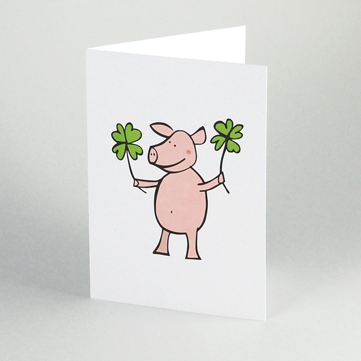 witzige Recycling-Glückwunschkarten: Schwein und Glücksklee