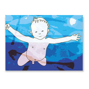 Geburtsanzeigen: schwimmendes Baby (Junge), Postkarten