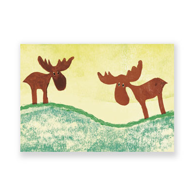zwei Elche in hügeliger Landschaft, putzige Weihnachtskarten