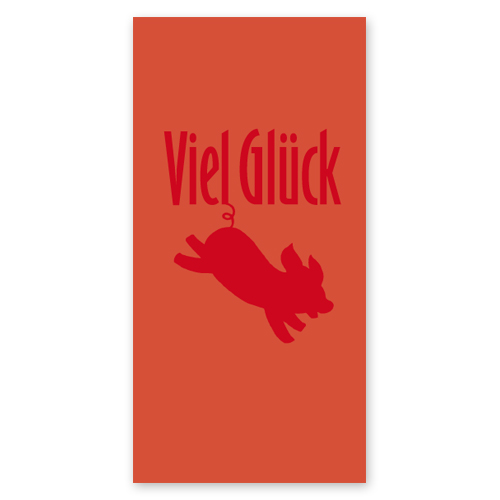 Viel Glück (Schweinchen), orange Neujahrskarten mit UV-Relieflack