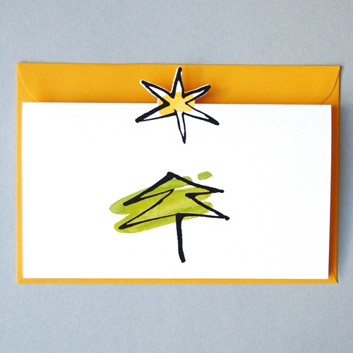 Baum mit gestanztem Stern, Design-Weihnachtskarten mit farbigem Umschlag