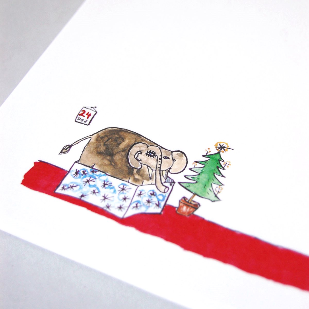 witziges Weihnachts-Briefpapier mit Elefant als Geschenk