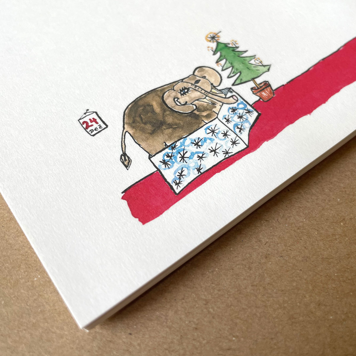 hochwertiges Weihnachts-Briefpapier mit Elefant als Geschenk