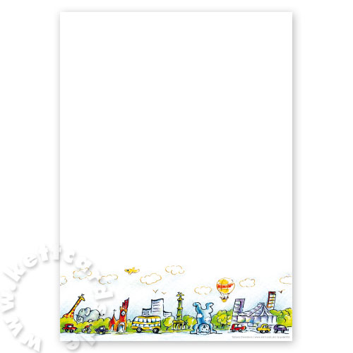 Berlin, Charlottenburg und Potsdamer Platz, Briefpapier mit Gedächtniskirche, Siegessäule und Hochhaus