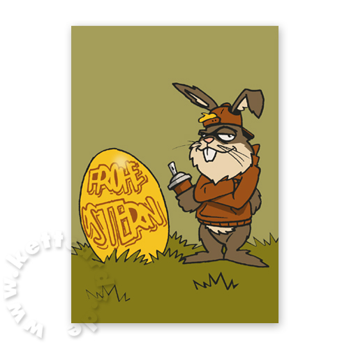 Frohe Ostern, witzige Osterkarten mit Osterhasen als Grafitti-Künstler