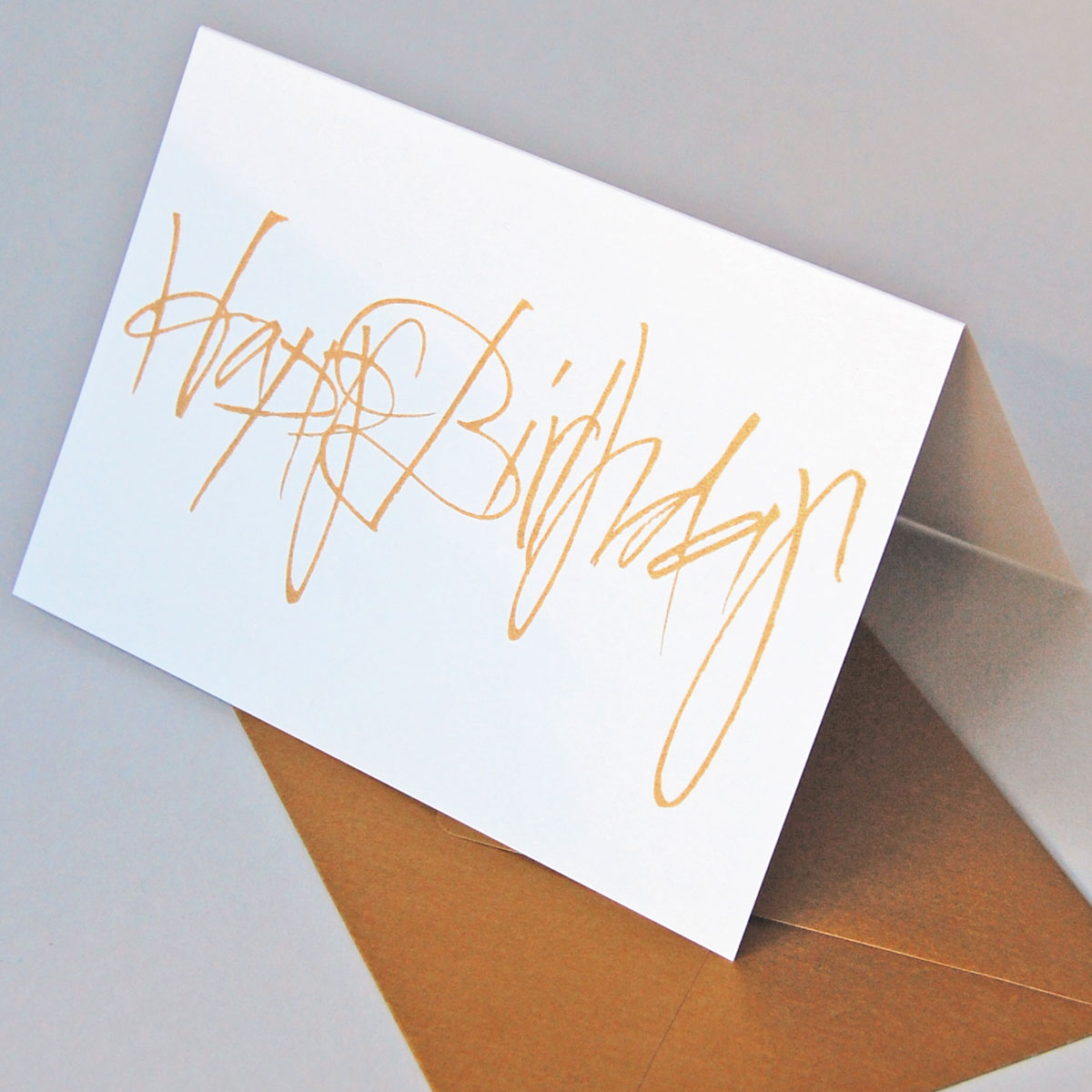 Happy Birthday, weiße Recycling-Glückwunschkarten mit goldenen Umschlägen