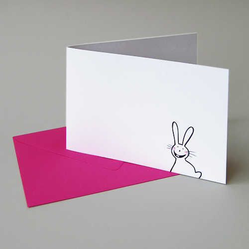 lachender Hase, Osterkarten mit pinkem Kuvert