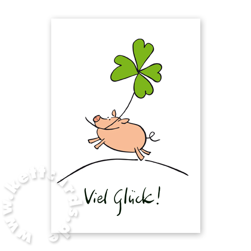Viel Glück! Glückwunschkarten mit springendem Schwein und Glücksklee