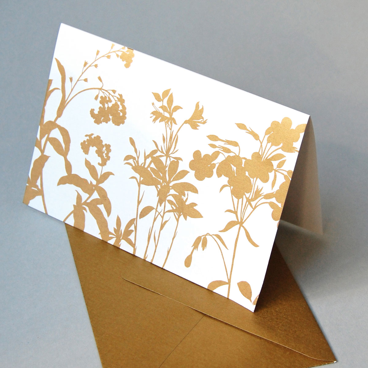 Wiesenkräuter, umweltfreundliche Grußkarten mit goldenen Umschlägen