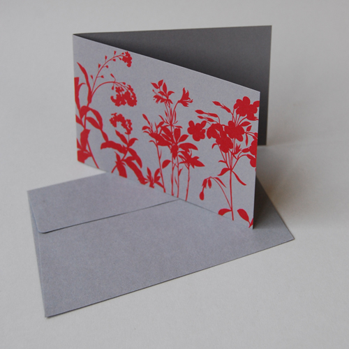 Wiese mit Kärutern und Blumen, umweltfreundliche Grusskarten aus Altpapier mit Recycling-Kuverts