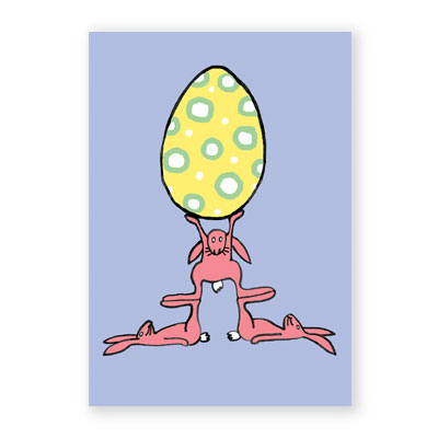 Hasenpyramide mit Ball, Teamwork, witzige Osterkarten