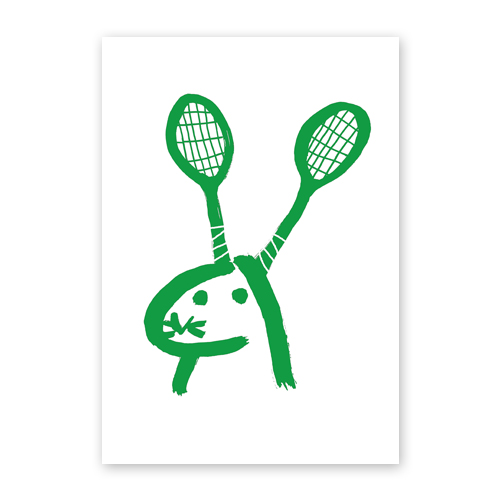 sportlicher Hase, bunte Cartoon-Osterkarten mit Tennisspieler