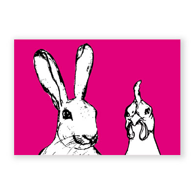 Hase und Huhn, schrille Osterkarten