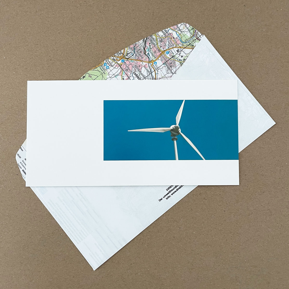 Windkraftanlage auf Fehmarn, Grußkarten mit Direktrecycling-Umschlägen