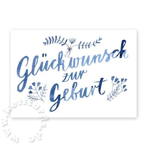 Glückwunsch zur Geburt, Glückwunschkarten mit Handlettering