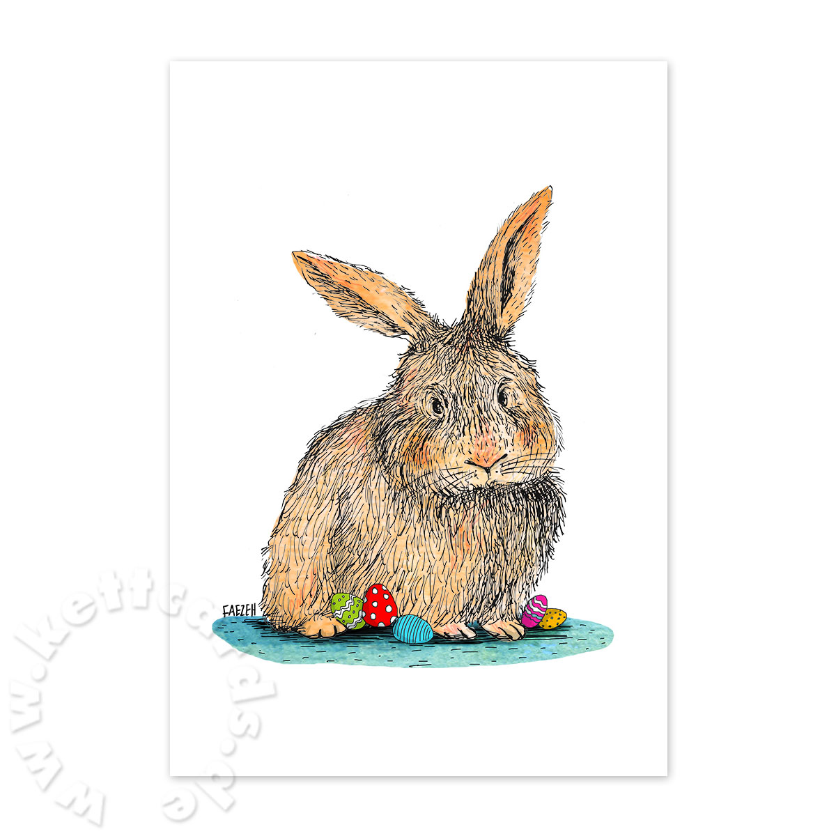 Hase mit Ostereiern, illustrierte Ostergrußkarten