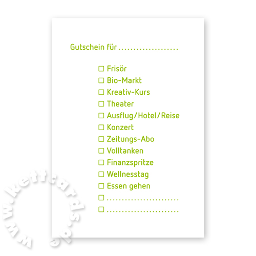 universelle Gutscheinkarten zum Ankreuzen
