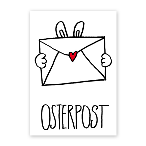 Hase mit großem Umschlag: Osterpost, schöne Osterkarten mit rotem Herz