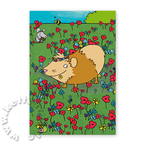 Meerschweinchen (Flower Power), witzige Grußkarten