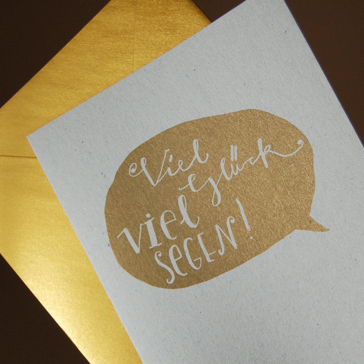 Viel Glück - Viel Segen! Recycling-Glückwunschkarten mit goldenem Druck und goldenen Kuverts