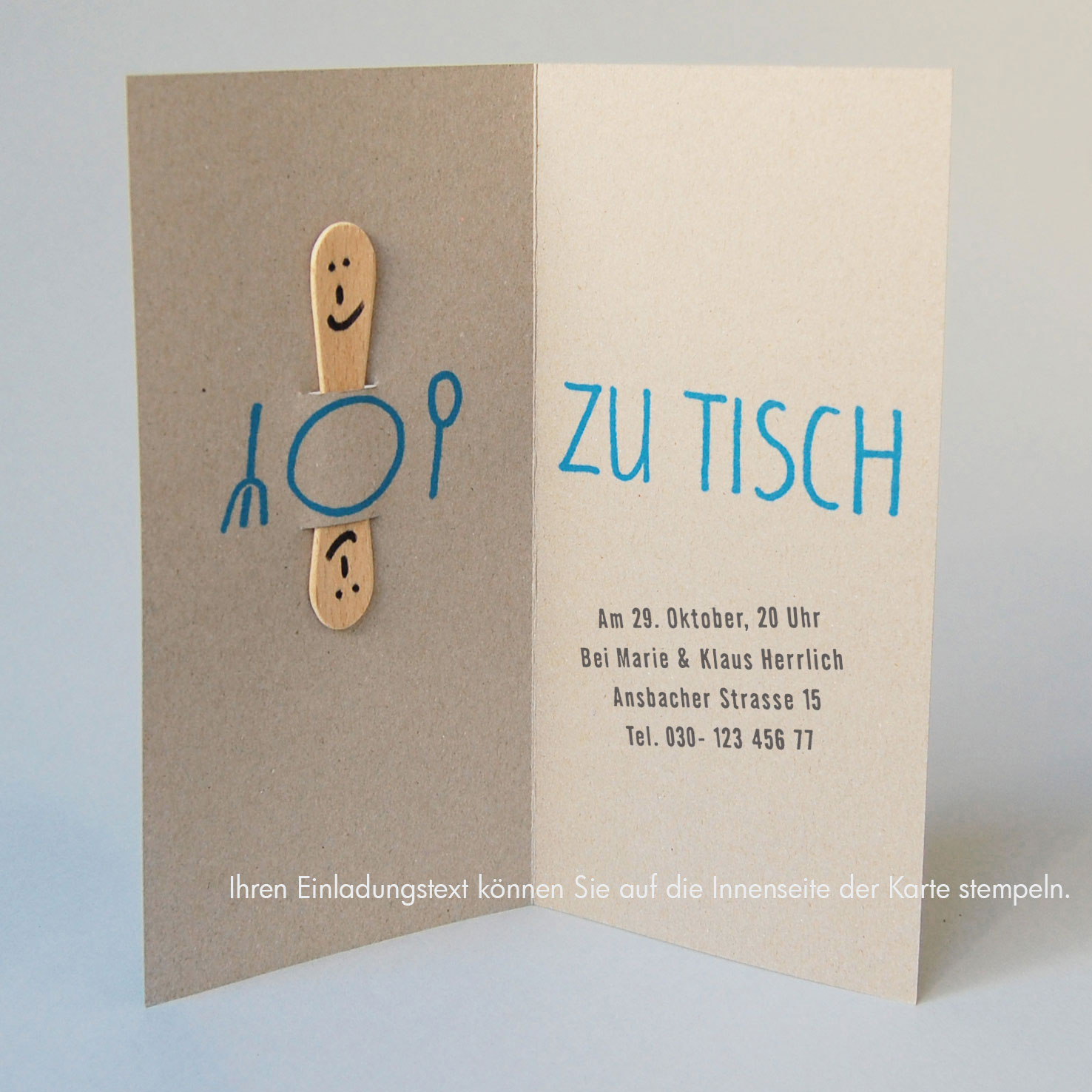 Zu Tisch, Einladungskarten mit gestempeltem Einladungstext