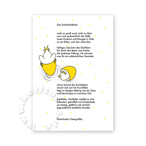 illustrierte Osterkarten mit einem Gedicht zu einem Schokoladenei