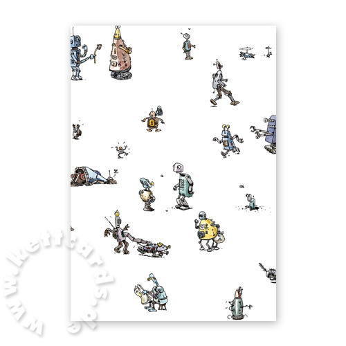 Roboter, witzige Wimmelbild-Grußkarten