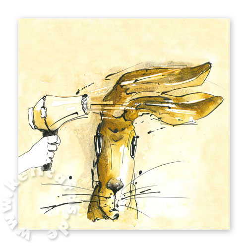 Hase beim Friseur, quadratische Grußkarten für Ostern und andere Gelegenheiten