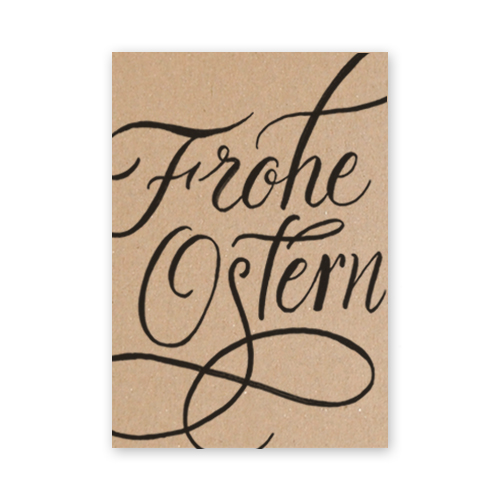 braune Recycling-Osterkarten mit schwarzem Schriftzug: Frohe Ostern