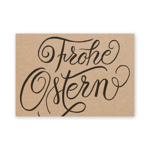 braune Recycling-Osterkarten mit schwarzem Schriftzug: Frohe Ostern