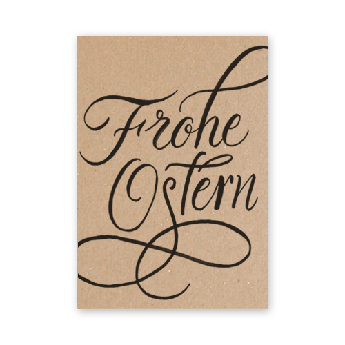 braune Recycling-Osterkarten mit schwarzem Schriftzug: Frohe Ostern