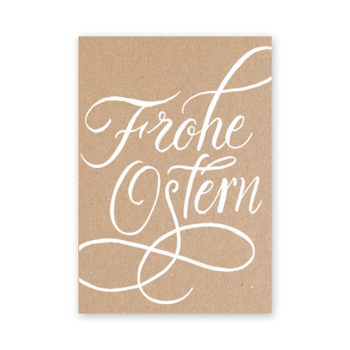 Frohe Ostern, braune Recycling-Osterkarten mit weiß gedruckter schwungvoller Kalligrafie