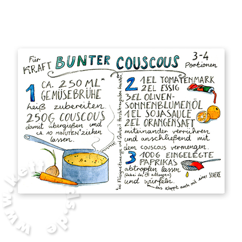 Bunter Couscous, illustrierte Rezeptkarten