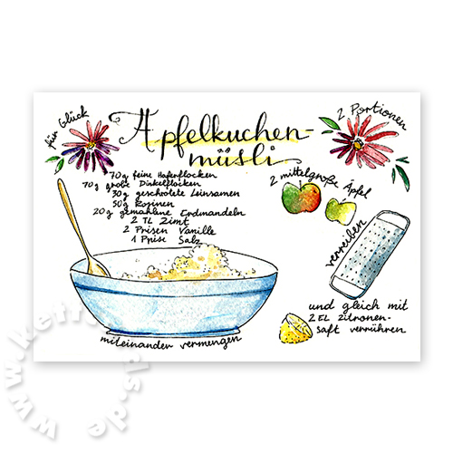 Apfelkuchenmüsli, illustrierte Rezeptkarten