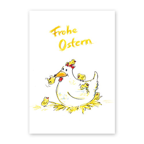 Henne mit Küken (Frohe Ostern), Osterkarten