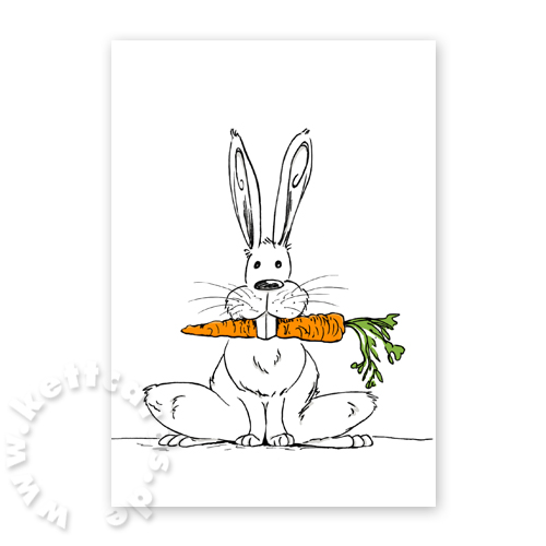Osterhase mit Karotte, witzige Osterkarten