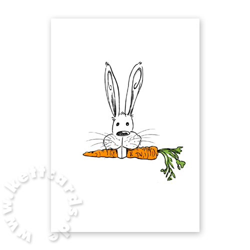 Osterhase mit farbiger Karotte, gesunde Ostergrüße