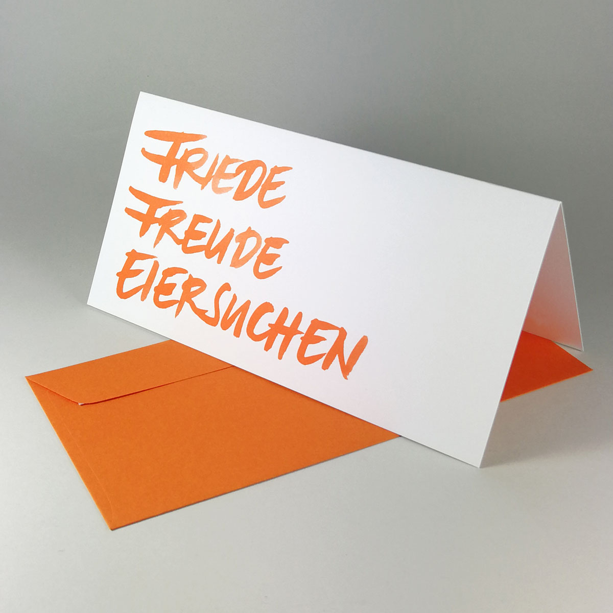 Friede Freude Eiersuchen, orange Osterkarten mit transparenten Umschlägen