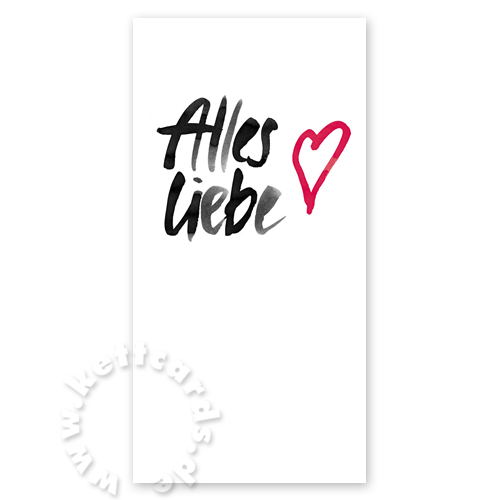 Alles Liebe, Glückwunschkarten mit schwungvoller Handschrift und rotem Herz