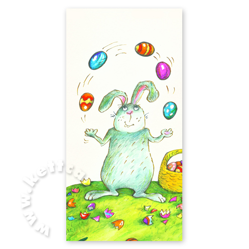 jonglierender Osterhase, lustige Osterkarten