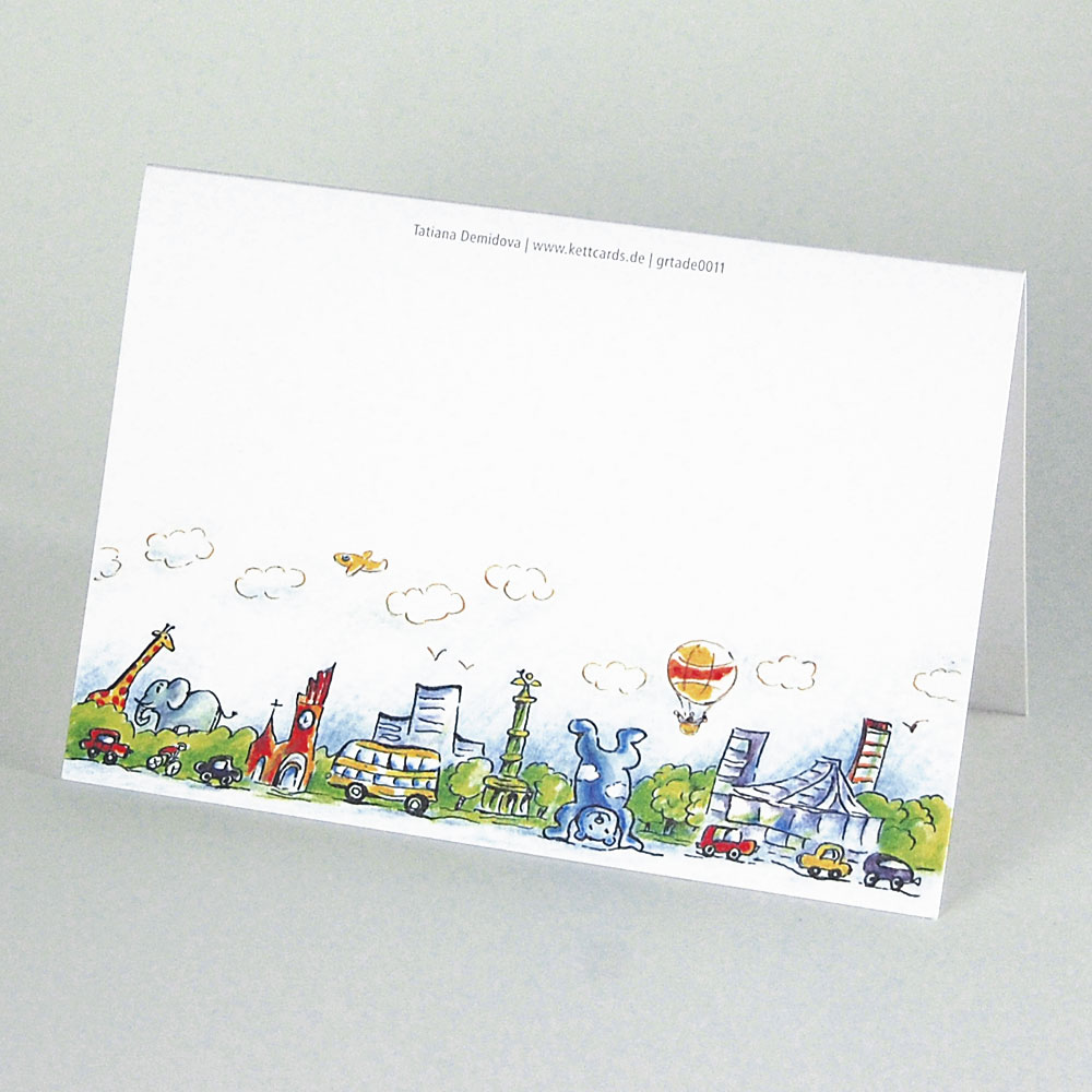 Berlin-Panorama, Klappkarten mit mit Zoo, Gedächtniskirche, Siegessäule und Potsdamer Platz