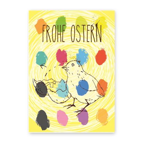 Frohe Ostern (frisch geschlüpftes Kücken), gezeichnete Osterkarten