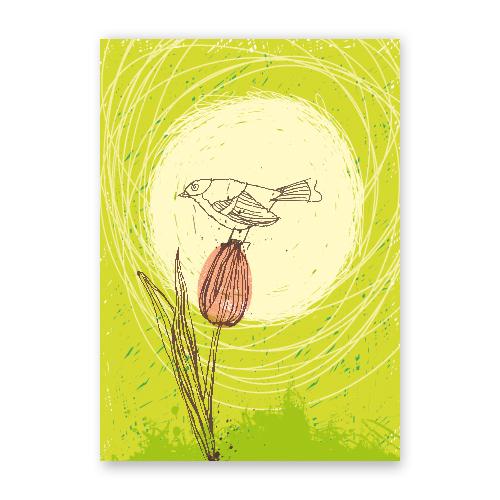 Vogel auf Tulpe, gezeichnete Grußkarten