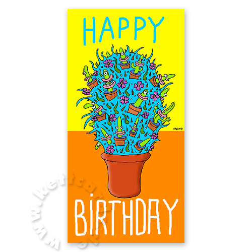 Happy Birthday - Cartoon-Geburtstagskarten, Blumentopf