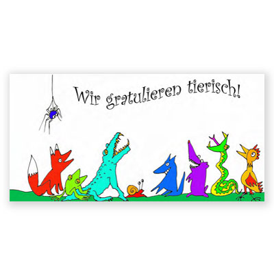 Wir gratulieren tierisch! Glückwunschkarten mit Krokodil, Schlange, Huhn, Fuchs, Frosch, Schnecke und Maus