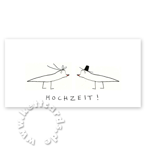 Vogelhochzeit, witzige Hochzeitskarten mit Kinderzeichnung und Text
