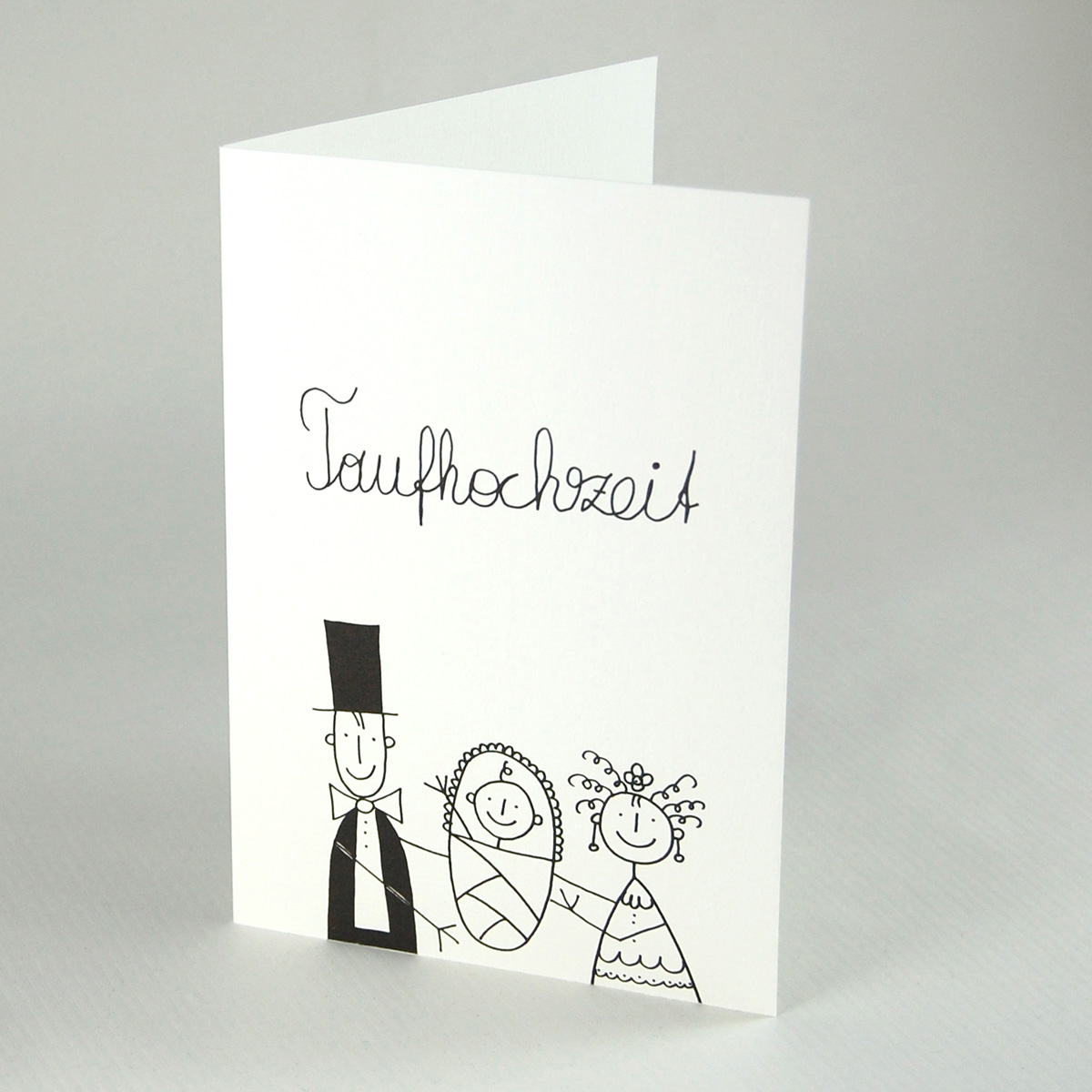 Vater, Mutter, Kind, Taufhochzeitskarten mit Strichmännchen