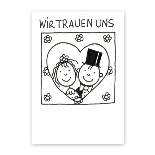 Wir trauen uns, witzige Hochzeitseinladungskarten zum Ausmalen