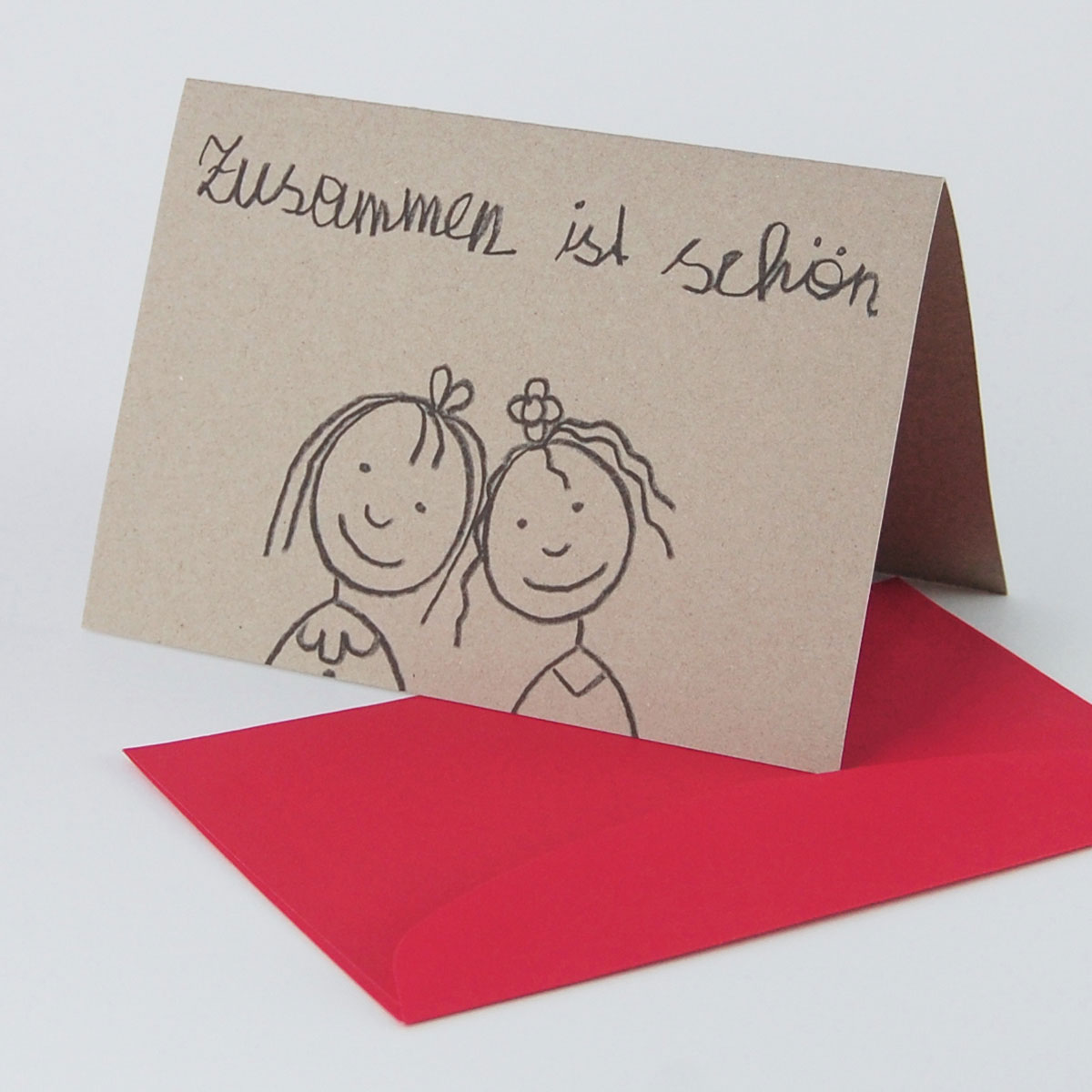 zusammen ist schön, witzige Hochzeitskarten für Frauen mit roten Recyclingumschlägen